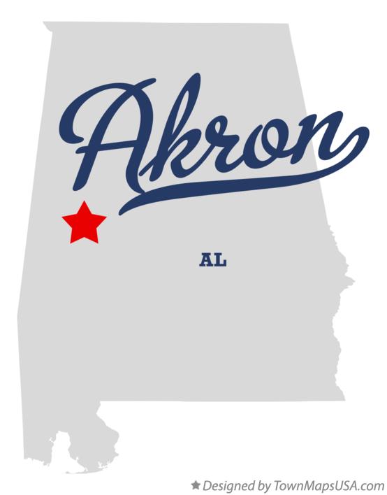 Map of Akron, AL, Alabama
