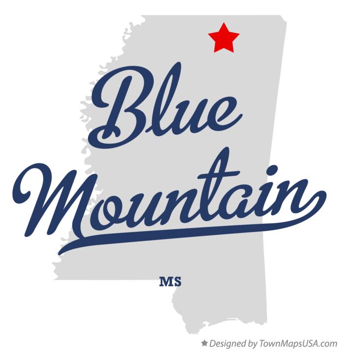 Map of Blue Mountain, MS, Mississippi