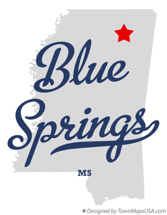 Map of Blue Springs, MS, Mississippi