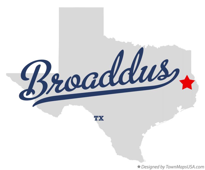 Map of Broaddus, TX, Texas