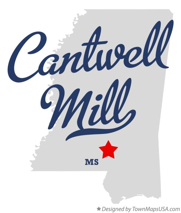 Map of Cantwell Mill, MS, Mississippi