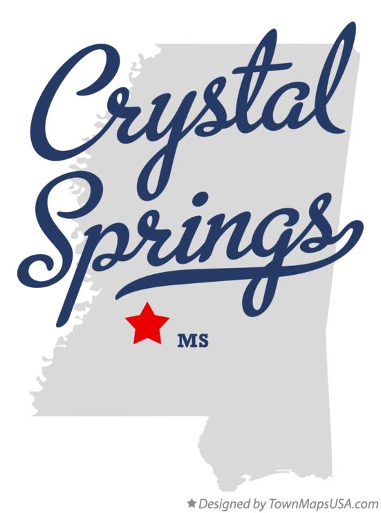 Map of Crystal Springs, MS, Mississippi