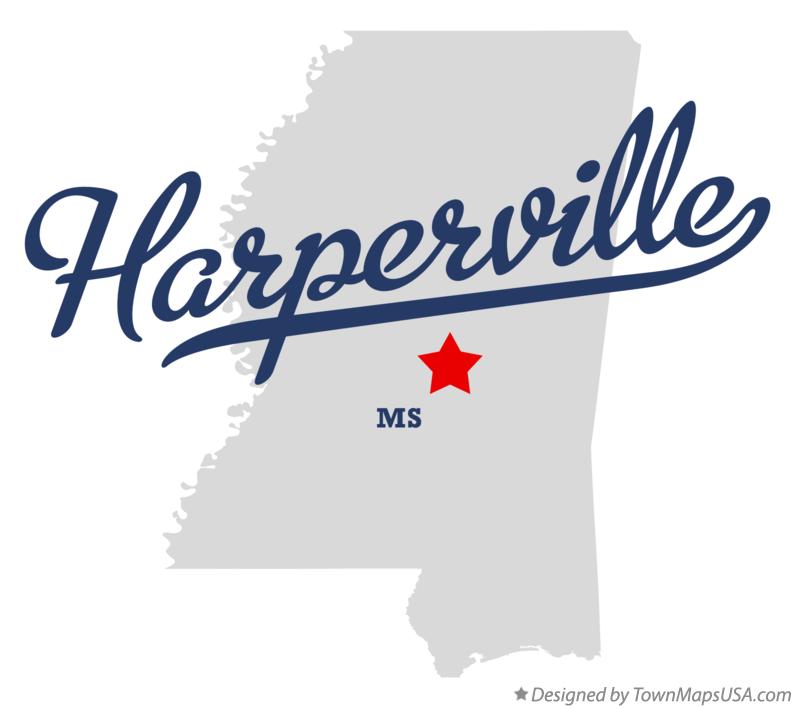 Map of Harperville, MS, Mississippi