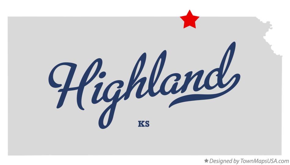 Map of Highland, Washington County, KS, Kansas