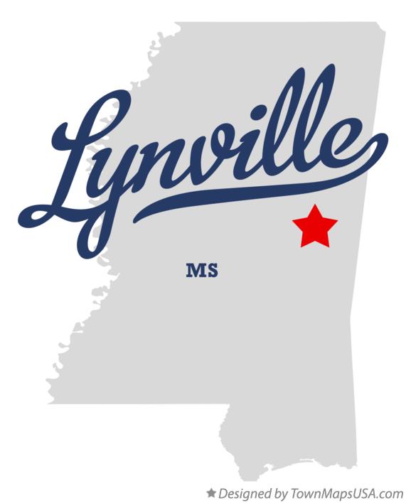Map of Lynville, MS, Mississippi
