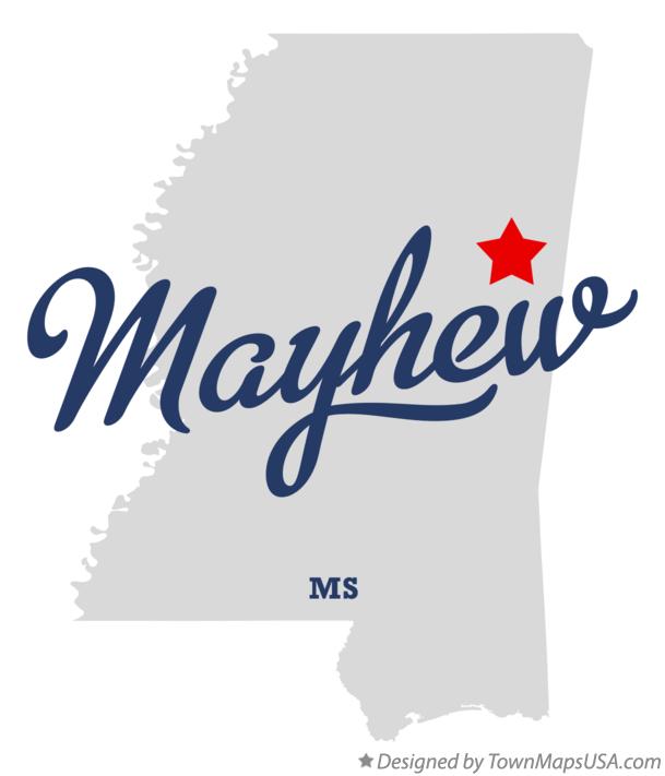 Map of Mayhew, MS, Mississippi