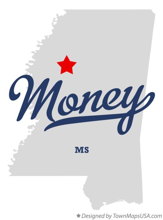 Map of Money, MS, Mississippi