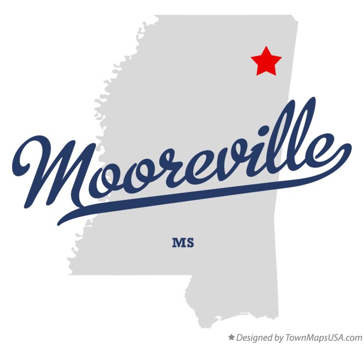 Map of Mooreville, MS, Mississippi