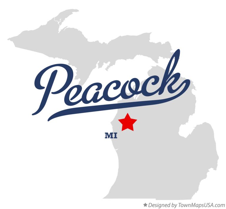 Map of Peacock, MI, Michigan
