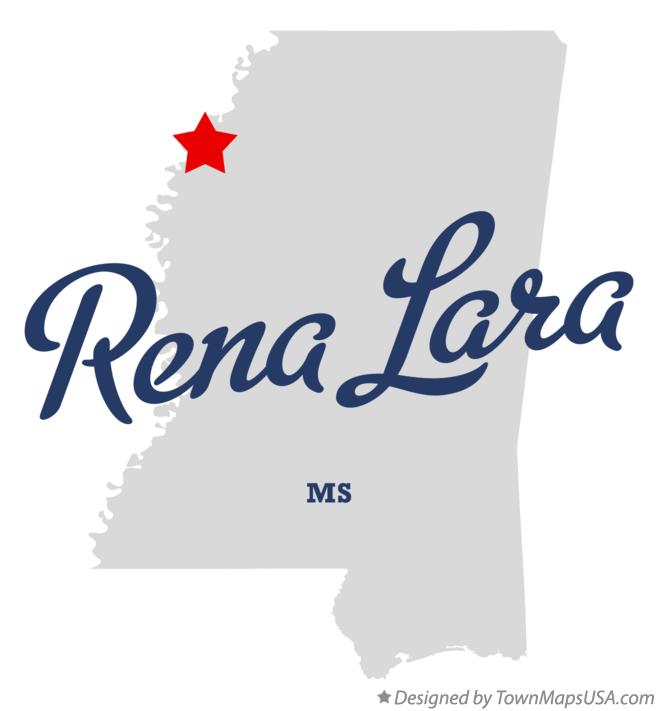 Map of Rena Lara, MS, Mississippi
