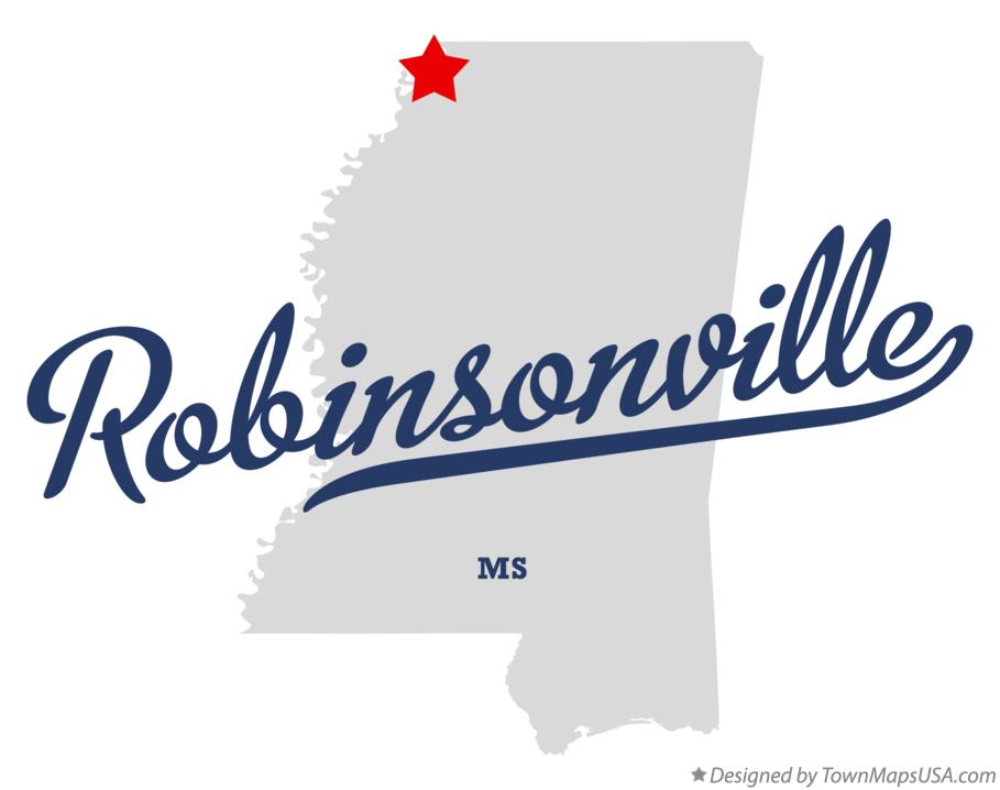 Map of Robinsonville, MS, Mississippi