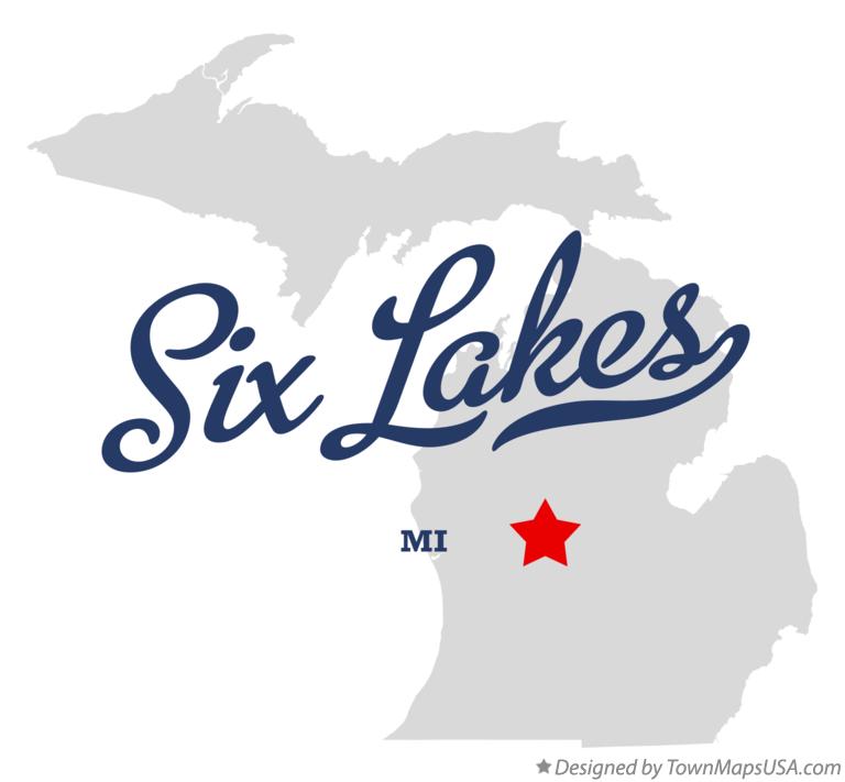 Map of Six Lakes, MI, Michigan