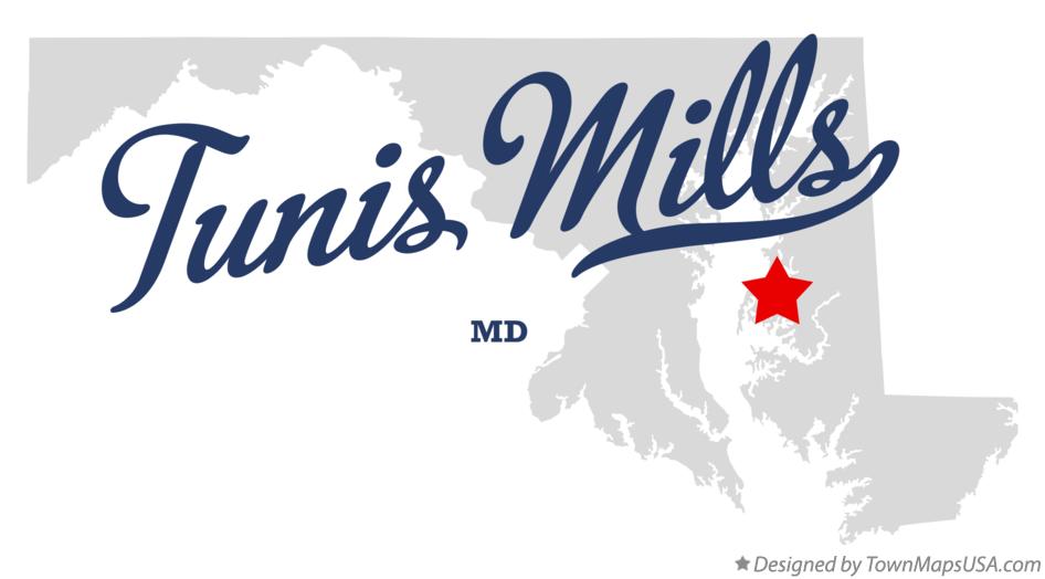 Map of Tunis Mills, MD, Maryland